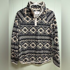 Cozy Patterned Fleece Pullover Hoodie - Black & Cream